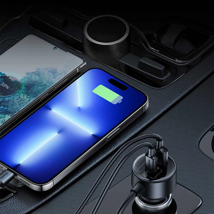 Baseus High Efficiency Pro 2x Zigarettenanzünder-Adapter mit USB-A USB-C 30W Ladegerät – Schwarz
