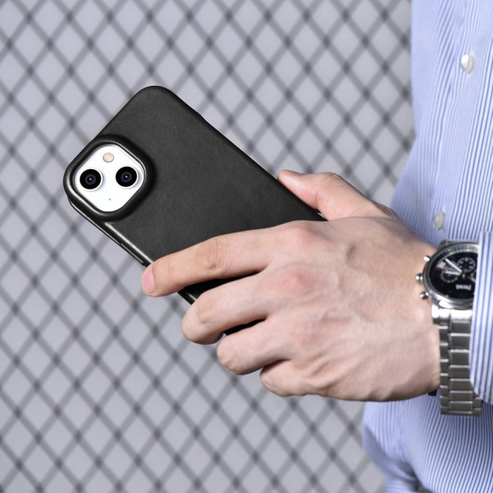 iCarer CE Oil Wax Premium Leather Folio Case Custodia in pelle iPhone 14 Flip magnetico MagSafe nero (AKI14220705-BK)