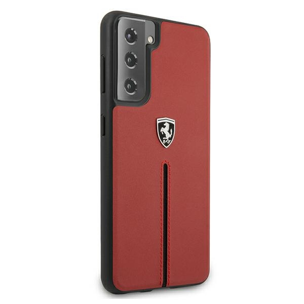 FERRARI Samsung Galaxy S21 G991 Off Track Leder Nylon Streifen FEOSIHCS21SRE Rot HardHülle