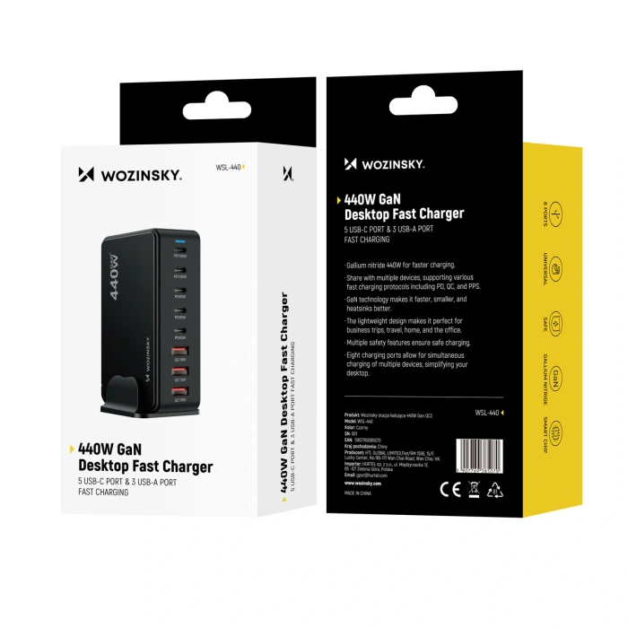 Stacja ładująca Wozinsky WSL-440 440W Gan QC3 - czarna