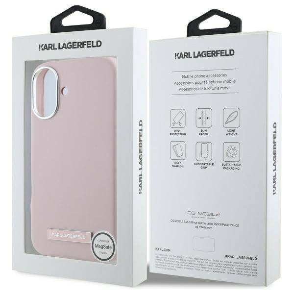 Etui Karl Lagerfeld iPhone 16 6.1" różowy/pink hardcase FW Metal Plate MagSafe