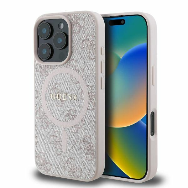 Etui Guess iPhone 16 Pro 6,3" różowy/pink MagSafe PU 4G Ring Classic Logo