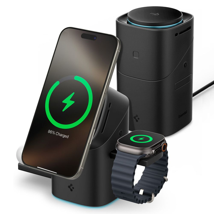 CARGADOR INALÁMBRICO INDUCTIVO SPIGEN ESSENTIAL EF223MS 3EN1 QI2 ROTARY MAGSAFE NEGRO