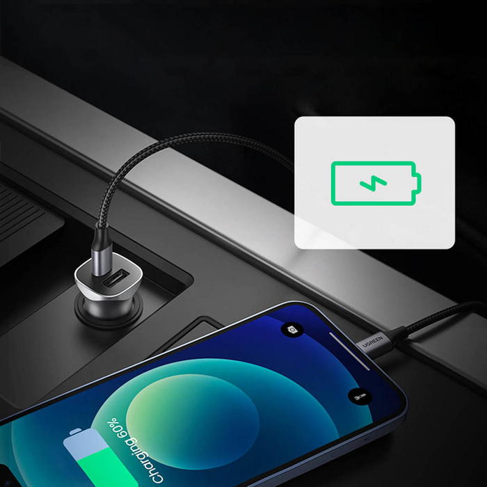 Ugreen fast nabíječka auto USB-A / USB-C 18W šedá (CD130)