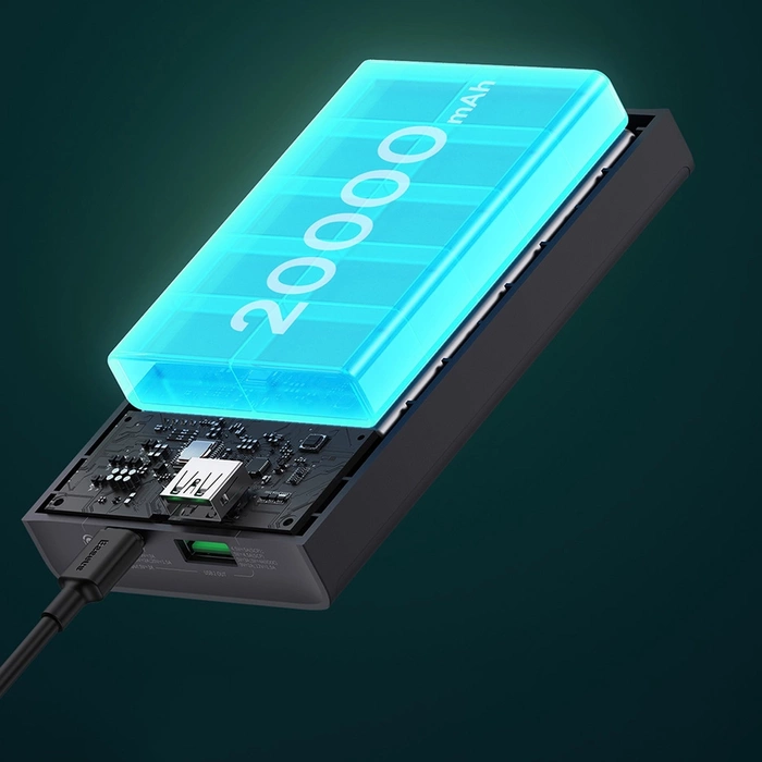 Baseus Adaman2 Powerbank mit bildschirmem digital 20000mAh 30W 2 x USB / 1x USB Typ C Power Delivery Quick Charge SCP, Oppo Super VOOC schwarz (PPAD050101)