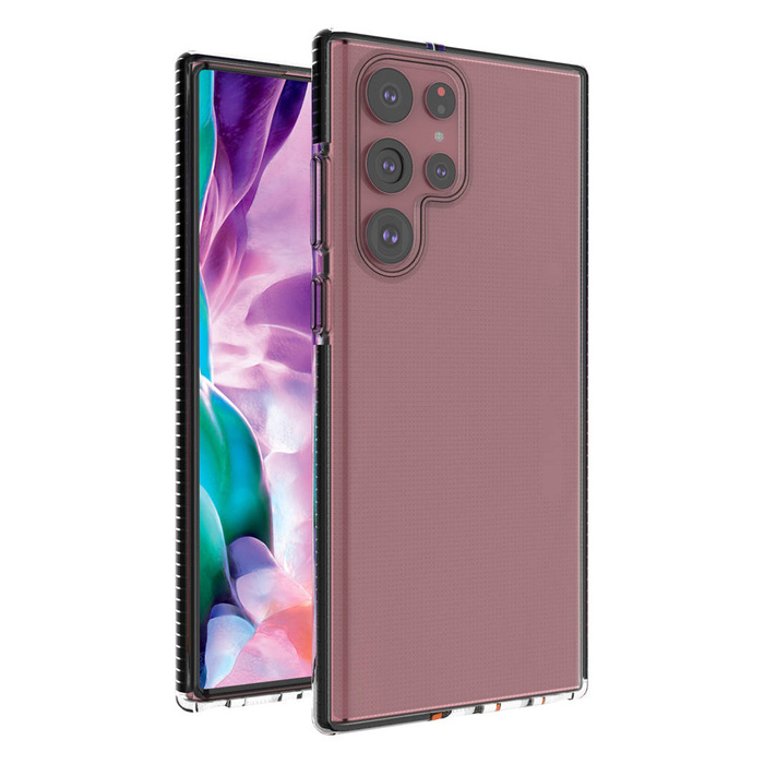 Pružinový Case gelový kryt pouzdro s barevným rámečkem pro Samsung Galaxy S22 Ultra černý