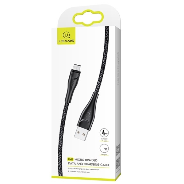 Cavo USAMS intrecciato MicroUSB 2A 1m nero