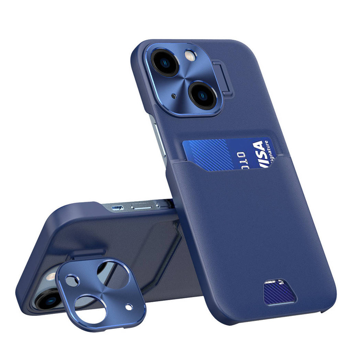 Custodia in pelle per iPhone 14 con custodia a portafoglio con supporto blu
