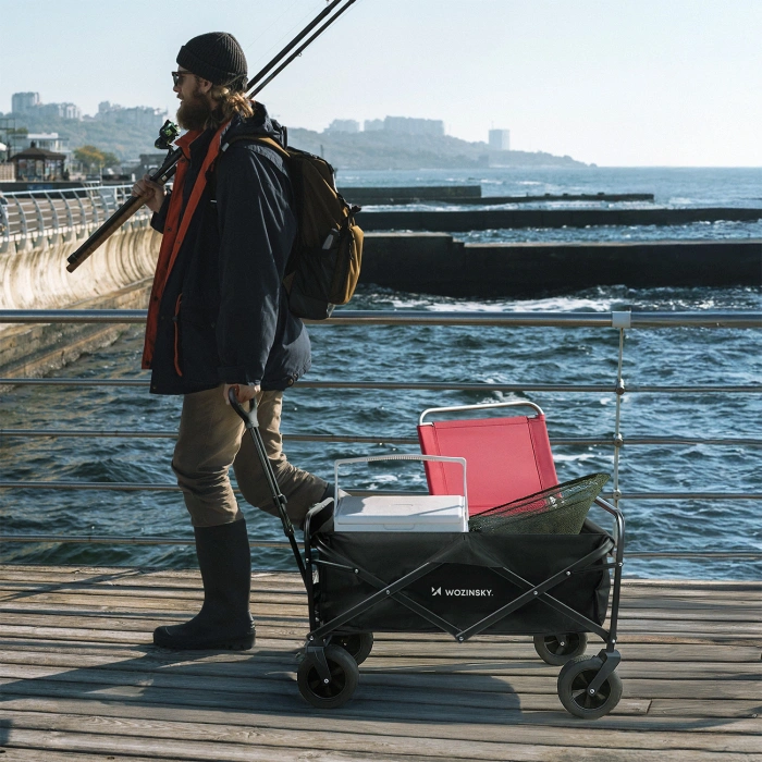 Wózek Wozinsky WZP-100 plażowy, turystyczny, ogrodowy, wytrzymały, szerokie koła, z siatką bezpieczeństwa do 100 kg - czarny