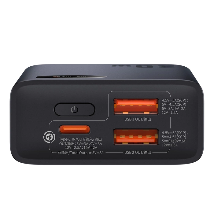 Baseus Adaman2 powerbank s displejem digital 10000mAh 30W 2 x USB / 1x USB Type C Overseas Edition PD QC SCP černá (PPAD040101)