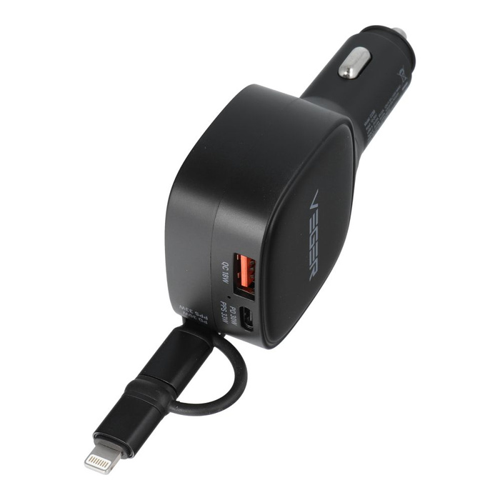 Ładowarka samochodowa VEGER USB C + kabel USB C / Lightning QC PD 84W CC89 czarna