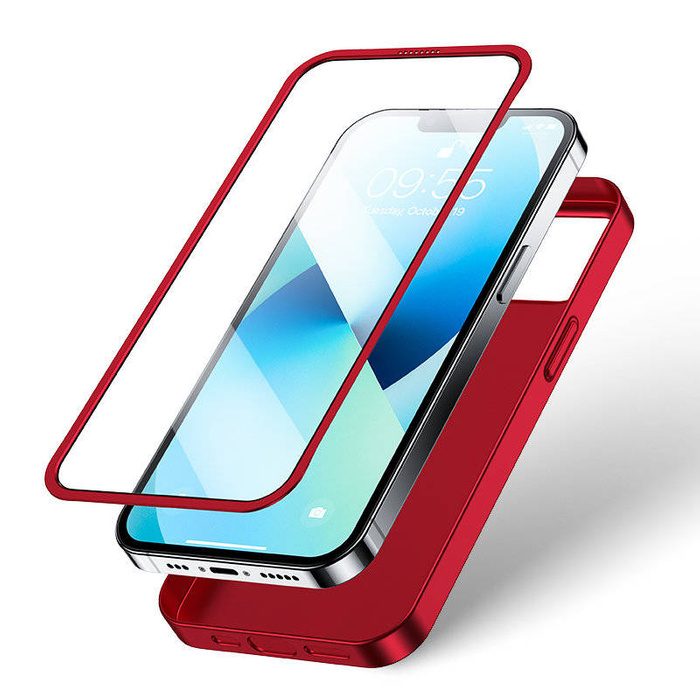 Joyroom 360 Full Case coque étui pour iPhone 13 arrière et avant + verre trempé rouge (JR-BP927 rouge)