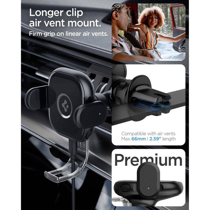 Support Spigen Uts12w Onetap Universal Vent Car Mount Wireless Charger Noir