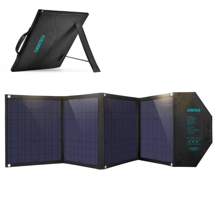 Choetech großes faltbares Solarladegerät 80W Solar Photovoltaik USB Typ C (Power Delivery) / 2x USB (Quick Charge / 2,4A) (158 x 41 cm) schwarz (SC007)