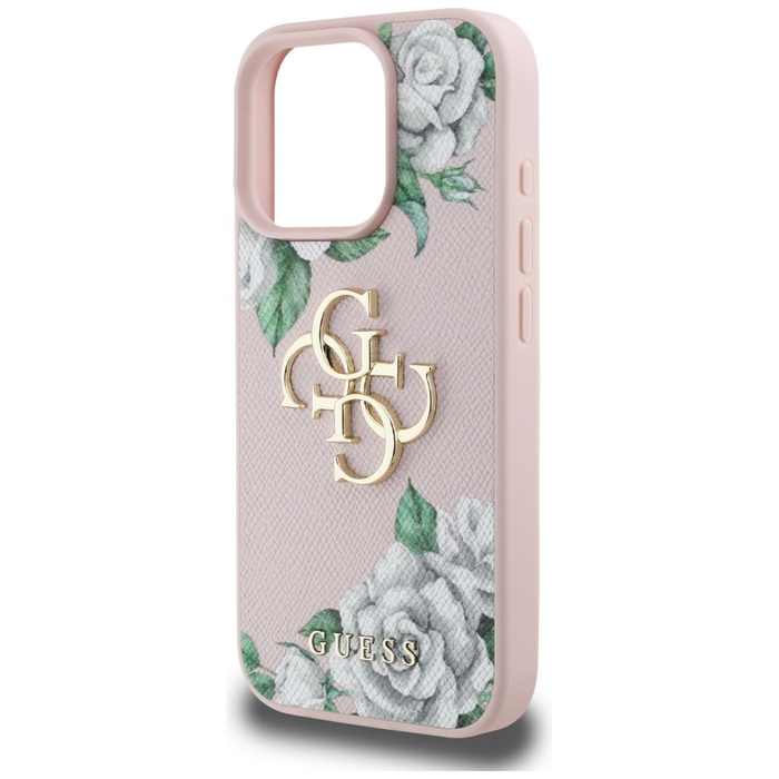 Etui Guess Grained Roses Big 4G logo do  iPhone 16 Pro różowy