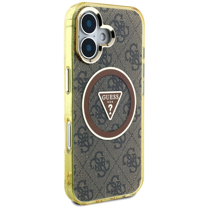 Etui Guess IML Metal Glitter 4G Circle   Triangle MagSafe do iPhone 16 brązowy