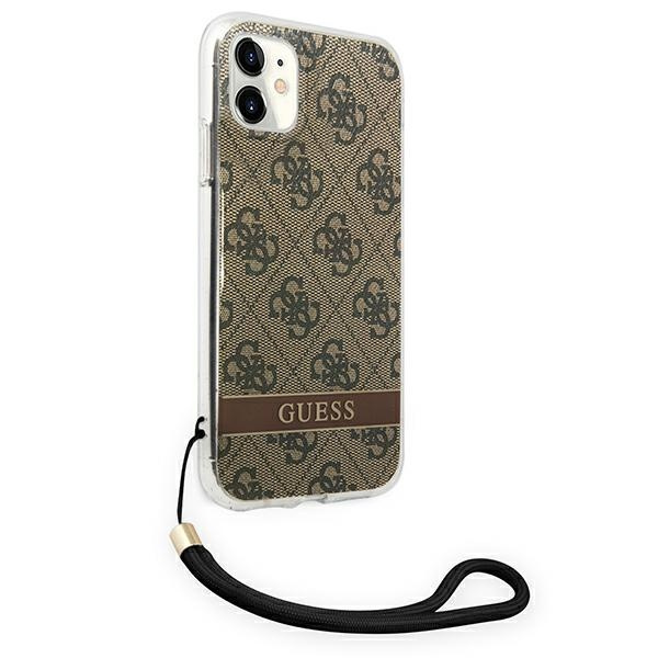 Hülle GUESS Apple iPhone 11 4G Print Strap Braun Hartcase