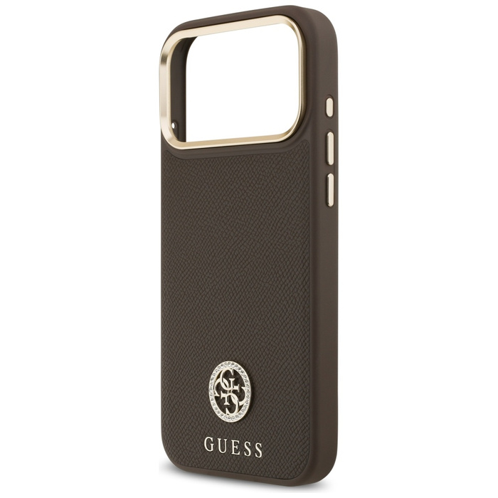 Etui Guess Grained Strass Logo MagSafe   do iPhone 17 Pro Max brązowy