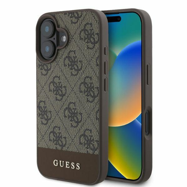 Etui Guess iPhone 16 brązowy/brown HC PC/TPU 4G PU Bottom Stripe