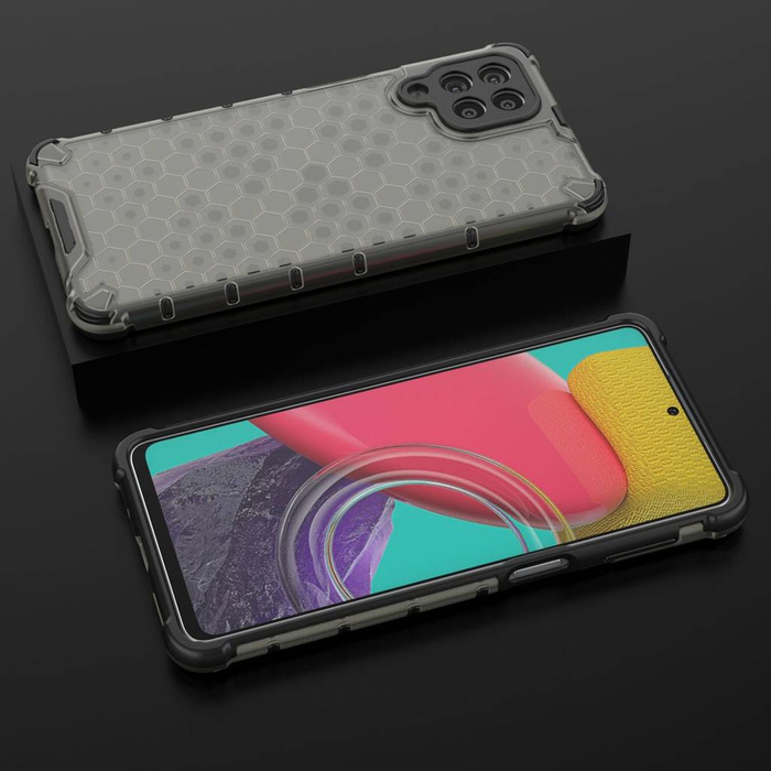 Coque nid d&#39;abeille blindée avec cadre en gel pour Samsung Galaxy M53 5G noir