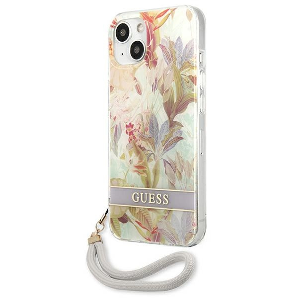 Hülle GUESS Apple iPhone 13 Mini Flower Strap Lila Hartcase