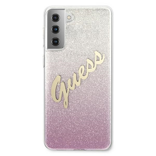 Puzdro GUESS Samsung Galaxy S21 Plus Glitter Gradient Script GUHCS21MPCUGLSPI Ružové tvrdé puzdro