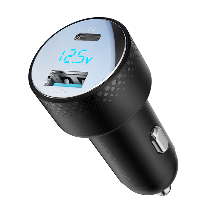 Caricabatteria da auto con voltmetro 53W (USB C, USB) Joyroom JR-CCD01 nero