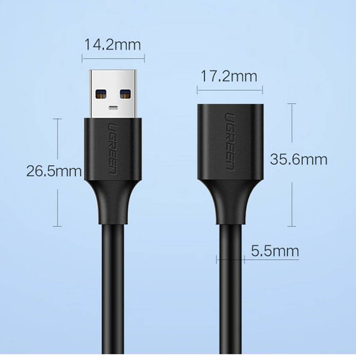 Ugreen USB-A (macho) - Cable de extensión del adaptador USB-A (hembra) USB 3.0 5Gb/s 0.5m negro (US129)