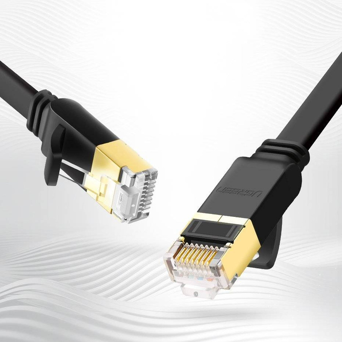 Ugreen plochý kabel Internet Síťový kabel Ethernet Patchcord RJ45 Cat 7 STP LAN 10 Gb/s 3 m černý (NW106 11262)
