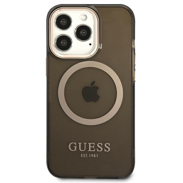 Hülle GUESS Apple iPhone 13 Pro Max Gold Outline Transluzent MagSafe Schwarz Hartcase