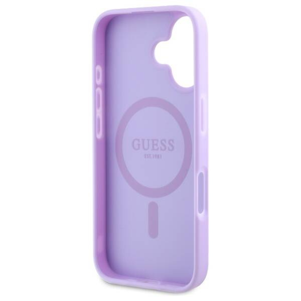 Etui Guess iPhone 16 Plus  6.7" fioletowy/purple hardcase Saffiano Peony Classic Logo MagSafe