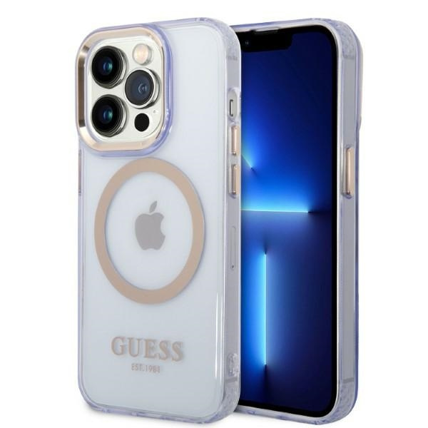 Cover GUESS Apple iPhone 14 Pro Gold Outline Translucent MagSafe Gold Purple Clear Hardcase