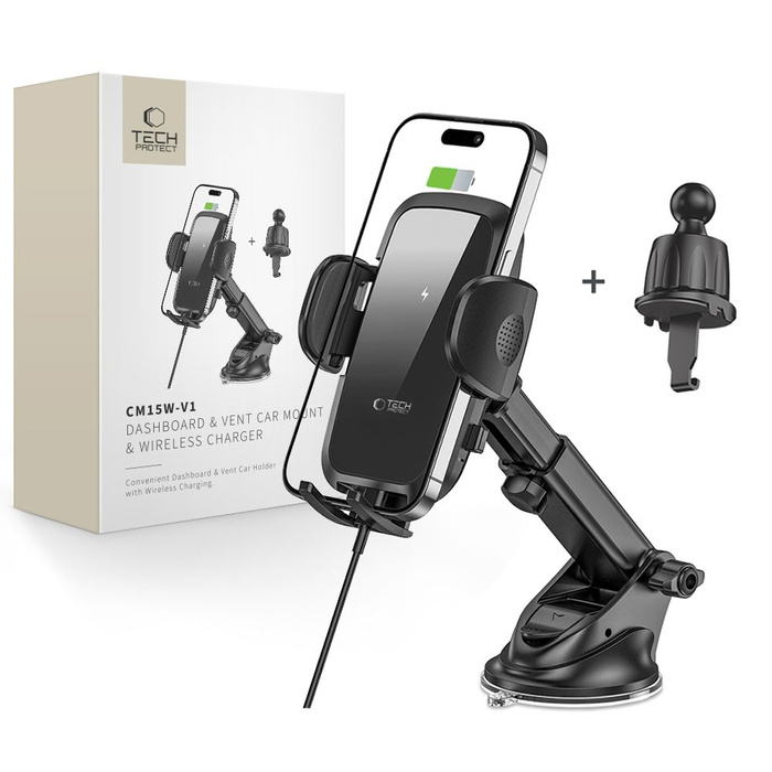 Tech-Protect Cm15w-v1 Support pour tableau de bord et aération Chargeur sans fil 15w Noir