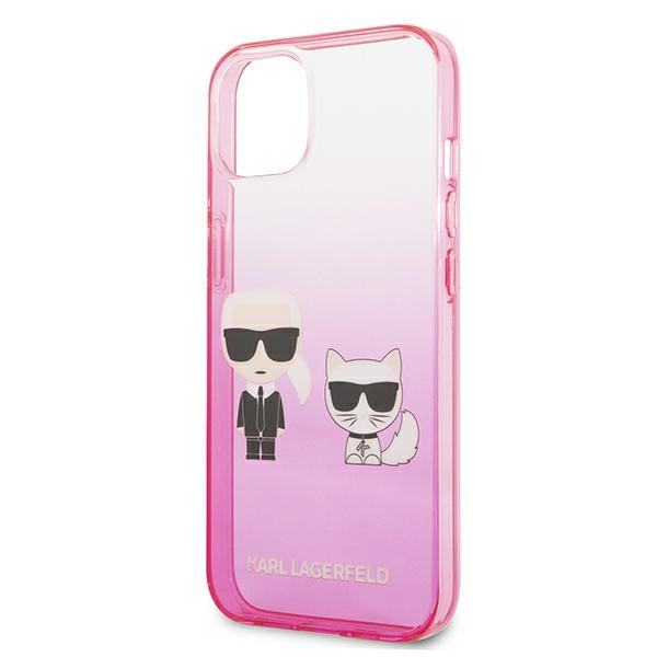 Hülle KARL LAGERFELD Apple iPhone 13 Mini Farbverlauf Iconic Karl &amp; Choupette Rosa Hartcase