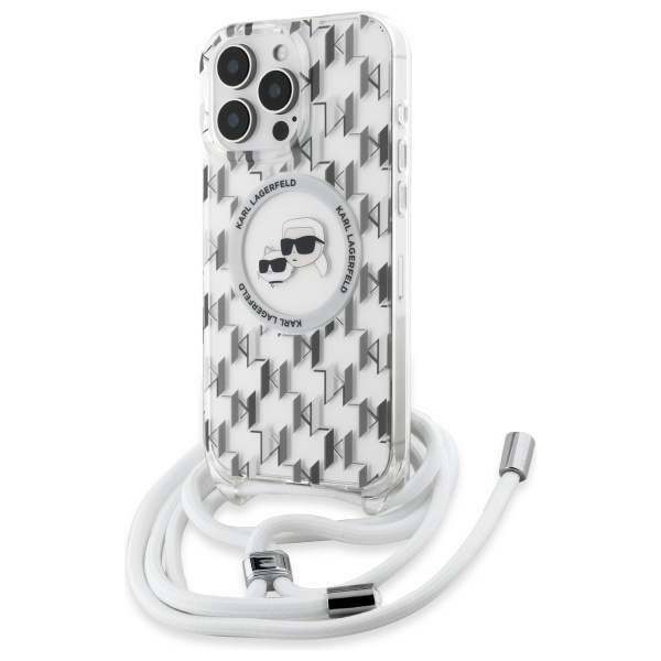 Etui Karl Lagerfeld iPhone 16 Pro Max 6.9" transparent hardcase IML Crossbody Monogram Karl & Choupette Head MagSafe