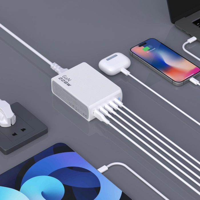 Dudao A228EU GaN nabíječka 1x USB-A 4x USB-C PD 228W - bílá