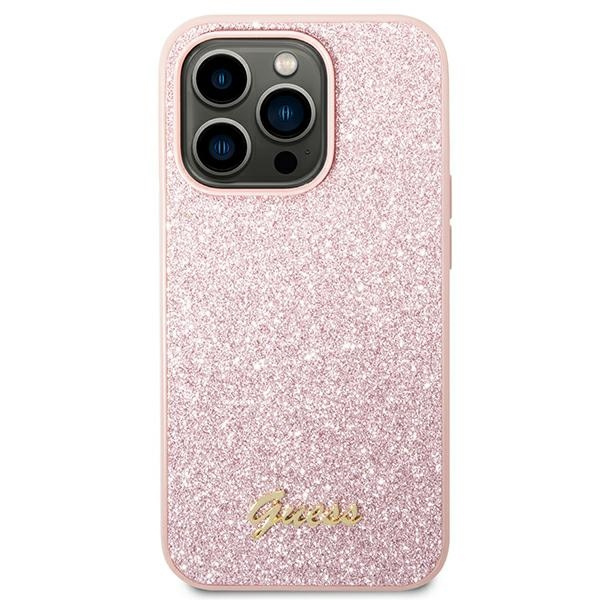 Case Guess iPhone 14 Pro Max 6.7" pink/pink hard case Glitter Script
