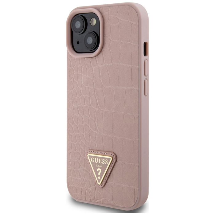 Hülle Guess GUHCP15SPCRTHCP iPhone 15 6.1" rosa/rosa hartcase Croco Dreieck Metall Logo Case