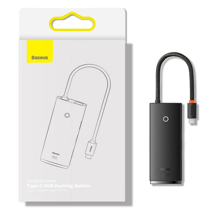 Baseus Dokovací stanice Lite Series s 5 porty Type-C HUB (Type-C na HDMI+USB3.0*3+PD) černá