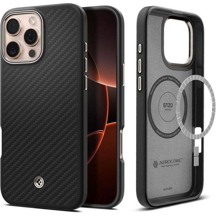 Coque Spigen Mag MagSafe iPhone Enzo Aramid 16 Pro Noir/naturel