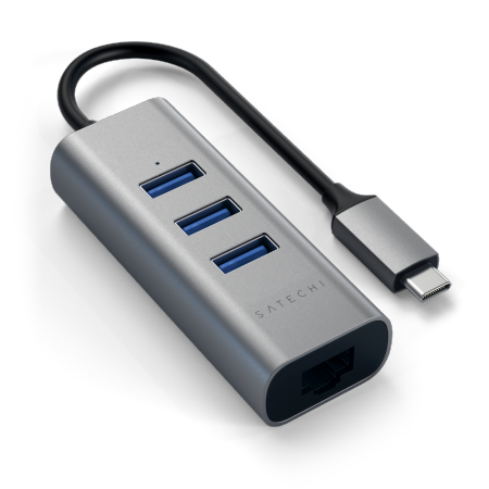 Satechi Aluminium Hub 2in1 - aluminiowy Hub do laptopów i komputerów stacjonarnych USB-C (3x USB-A, Ethernet) (space gray)