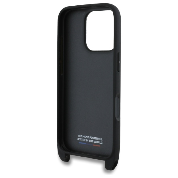 Hülle BMW iPhone 16 Pro schwarz/schwarz hartcase M Edition Carbon Tricolor Lines &amp; Strap