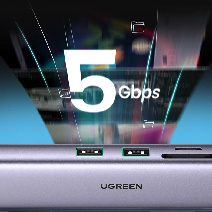 Hub adaptador UGREEN, USB_C a 2x USB 3.0, HDMI, RJ45, SD/TF