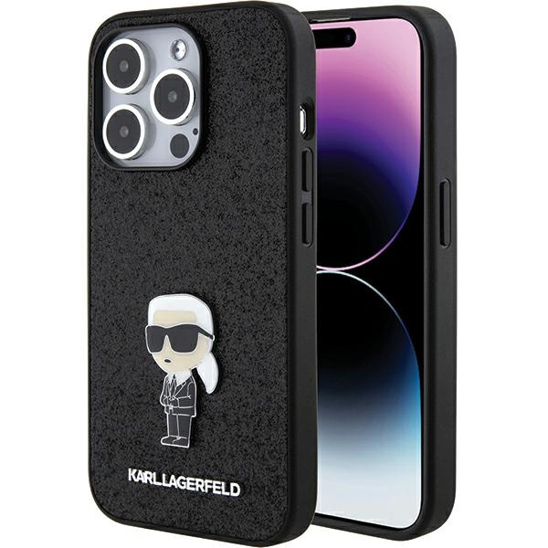 Karl Lagerfeld KLHCP15LGKNPSK iPhone 15 Pro 6.1" black/black hardcase Fixed Glitter Ikonik Logo Metal Pin