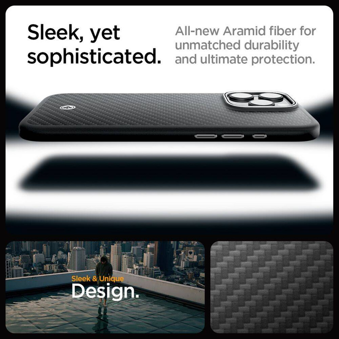 Funda Spigen Mag MagSafe IPhone ENZO ARAMID 16 PRO MAX NEGRO/PLATA