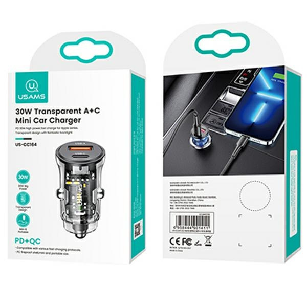 USAMS Charg. sam. 1xUSB+1xUSB-C C32 30W Fast Charge black/black CC164CC01 (US-CC164)