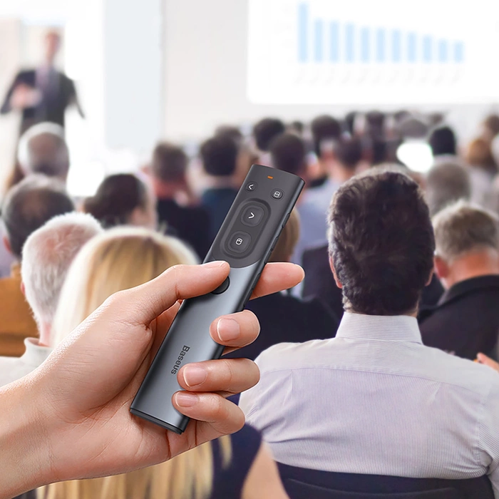 Baseus Orange Dot Multifunctional remote control for presentation, with a red laser pointer - gray