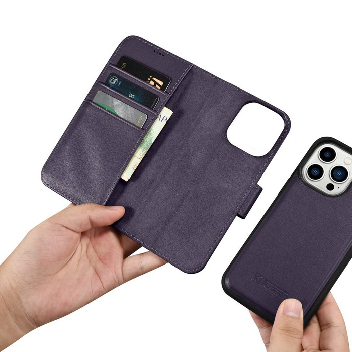 iCarer Wallet Case 2in1 iPhone 14 Pro Flip Leather Cover Anti-RFID dark purple (WMI14220726-DP)