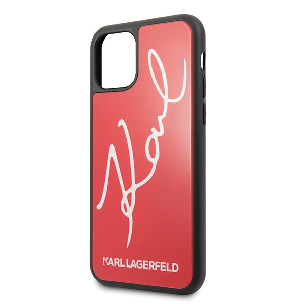 Pouzdro KARL LAGERFELD Apple iPhone 11 Pro Max Signature Třpytivé červené pouzdro