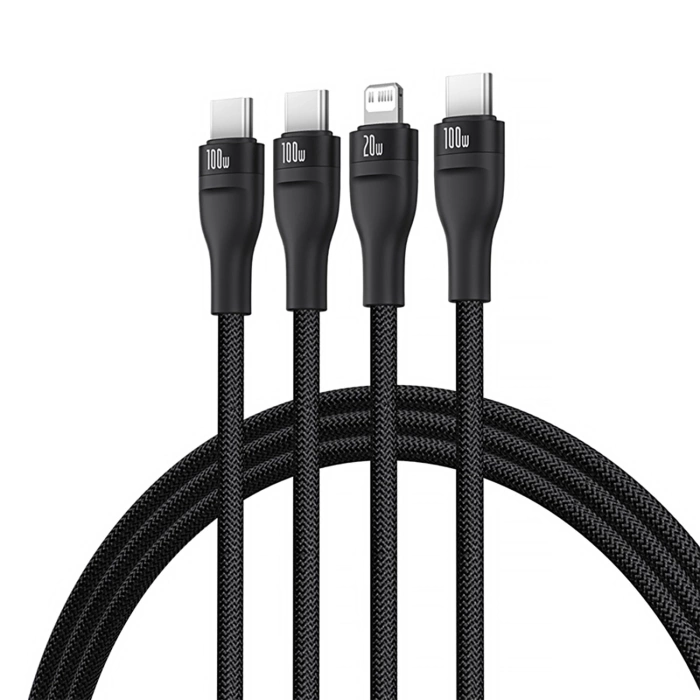 Baseus Flash Series 3 3in1 cable 100W USB-C - USB-C+USB-C+ Lightning 1.5m + 3 x 0.25 m - black